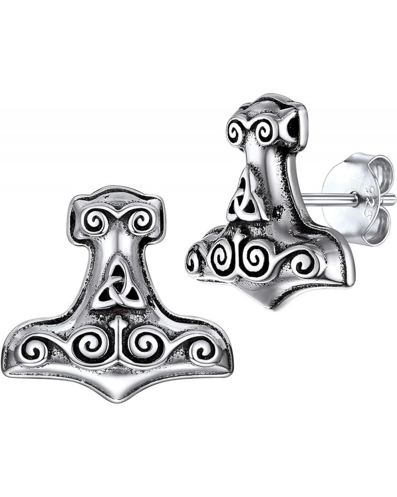 Norse Viking Jewelry Sterling Silver/Stainless Steel Stud Earrings Celtic Wolf/Thors Hammer Studs for Women Men 06. Sterling ...