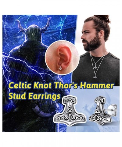 Norse Viking Jewelry Sterling Silver/Stainless Steel Stud Earrings Celtic Wolf/Thors Hammer Studs for Women Men 06. Sterling ...