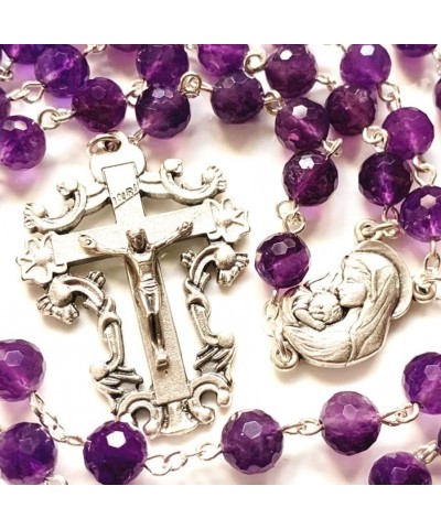 HANDMADE Natural Faceted Amethyst Beads CATHOLIC ROSARY CRUCIFIX NECKLACE GIFT BOX $30.59 Necklaces