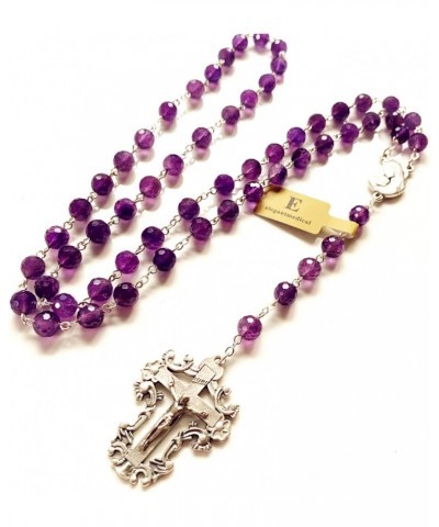 HANDMADE Natural Faceted Amethyst Beads CATHOLIC ROSARY CRUCIFIX NECKLACE GIFT BOX $30.59 Necklaces