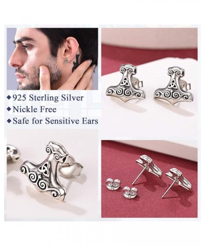 Norse Viking Jewelry Sterling Silver/Stainless Steel Stud Earrings Celtic Wolf/Thors Hammer Studs for Women Men 06. Sterling ...