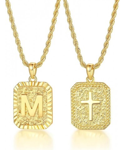 Gold Initial Necklaces for Men and Women, 18K Gold Plated Letter A-Z Cross Pendant with Adjustable Rope Chain, Letter Necklac...