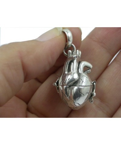 Anatomical Heart Necklace Solid Sterling Silver 3d Antique Finish Message Note Holder or Pill Box Pendant Locket Opens Heart ...