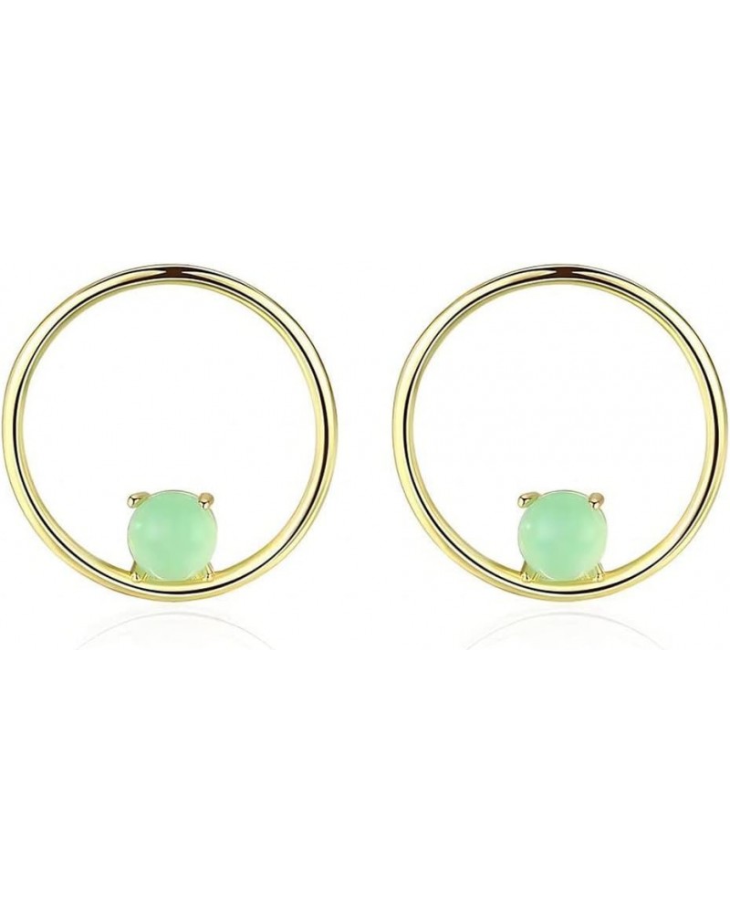 Jade Stud Earrings for Women,925 Sterling Silver Stud Earrings with Green Jade 18K Gold Plated Women's Stud Earrings for Sens...