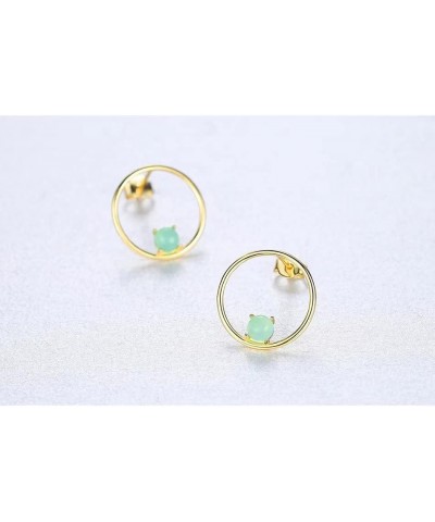 Jade Stud Earrings for Women,925 Sterling Silver Stud Earrings with Green Jade 18K Gold Plated Women's Stud Earrings for Sens...