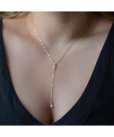 Lariat Necklace for Women, Handmade 18K Gold Plated Dainty Drop Y Chain Necklace Jewelry for Women Girl Gifts with Simulated ...