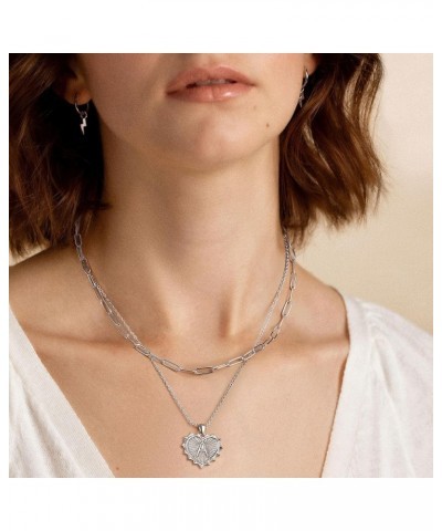 Dainty Layered Necklaces for Women Pendant Initial Necklace Chain Necklace Simple Adjustable for Women heart A-silver $7.19 N...