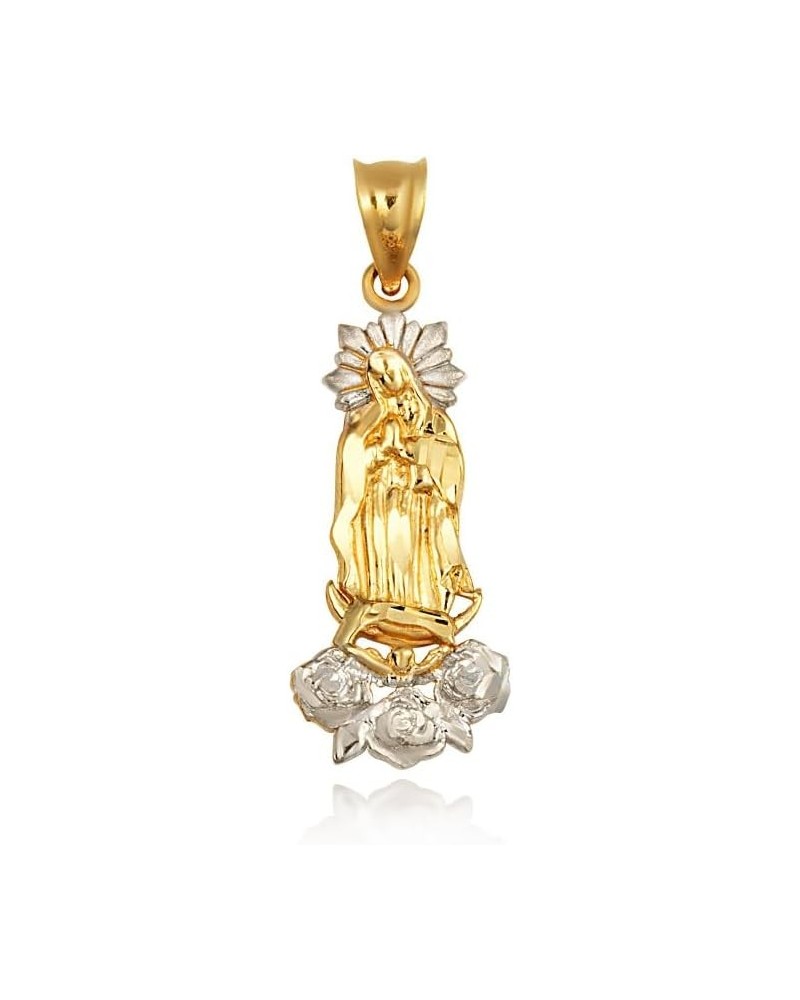 Our Lady Of Guadalupe Rose Flower Pendant Necklace Fine Real Solid 10Kt Gold 10K Yellow Gold $43.19 Necklaces