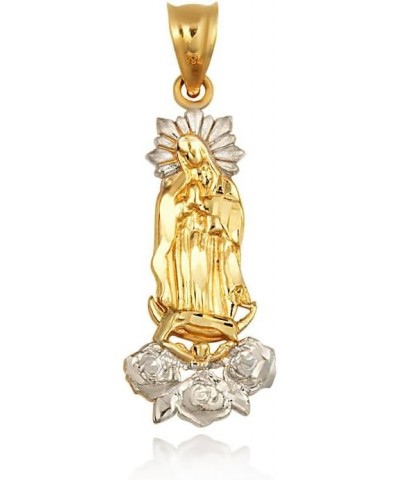 Our Lady Of Guadalupe Rose Flower Pendant Necklace Fine Real Solid 10Kt Gold 10K Yellow Gold $43.19 Necklaces