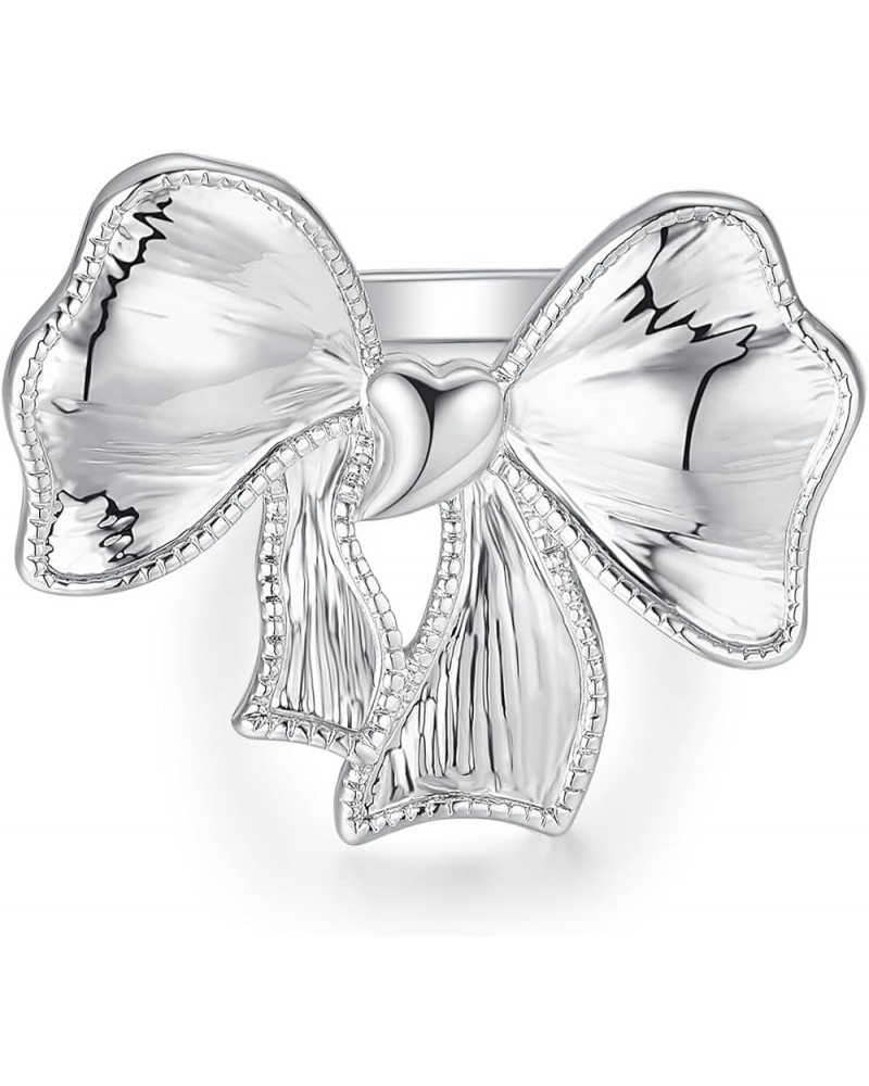 Cubic Zirconia Bow Rings for Women, Cute Gold Ribbon Bowknot Ring Gift Silver $7.64 Rings