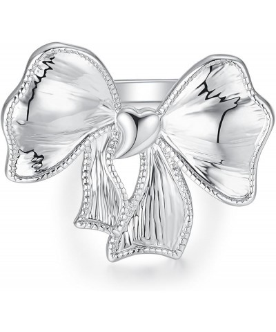 Cubic Zirconia Bow Rings for Women, Cute Gold Ribbon Bowknot Ring Gift Silver $7.64 Rings