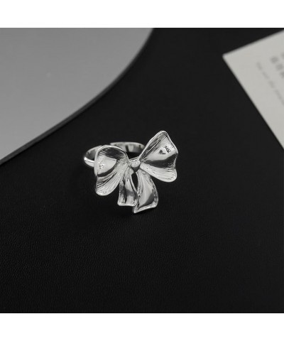 Cubic Zirconia Bow Rings for Women, Cute Gold Ribbon Bowknot Ring Gift Silver $7.64 Rings