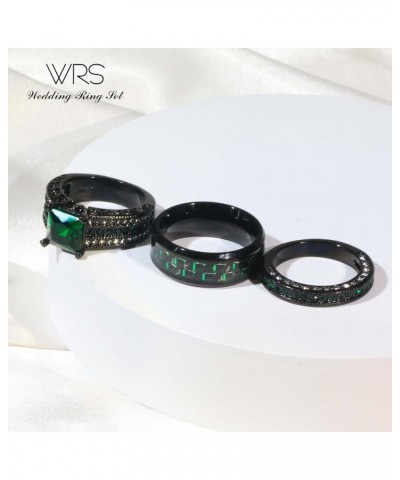 Two Rings His Hers Wedding Ring Sets Couples Matching Rings Women's Black Gold Filled Green CZ Wedding Engagement Ring Bridal...