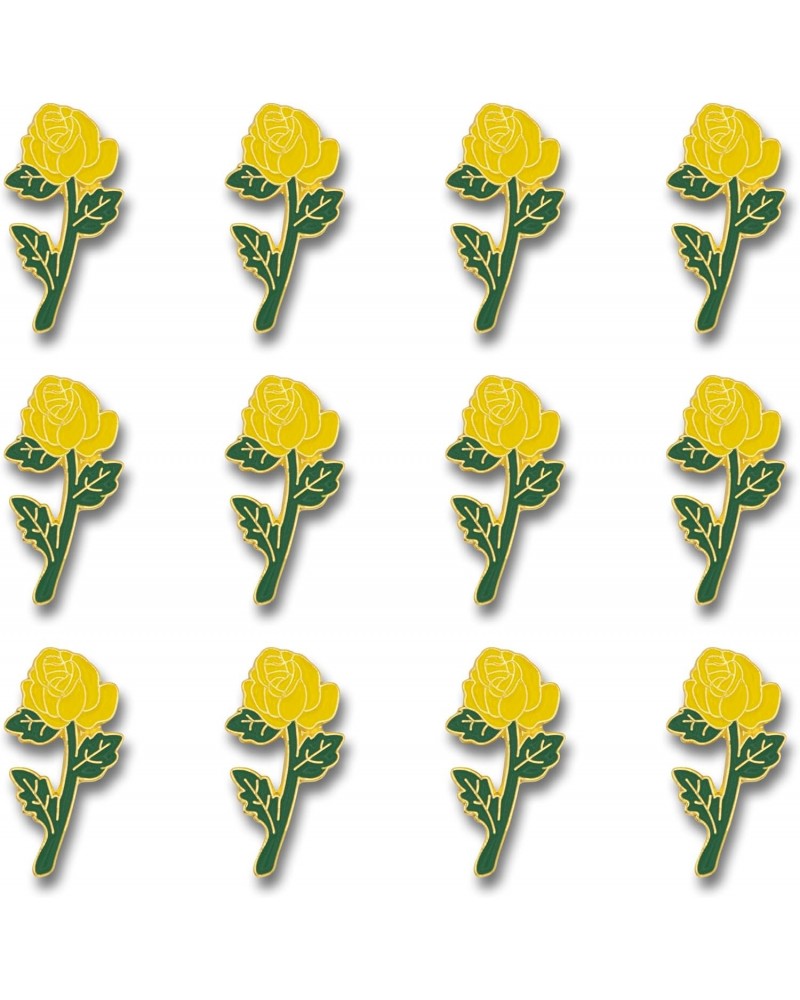 Yellow Rose Flower Enamel Metal Lapel Pin, Retro Pins for Clothes, Bulk Pack of 12, Poly Bagged, 7/8 Inch $17.25 Brooches & Pins