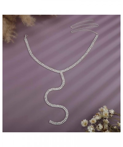 Wedding Bridal Crystal Beads Chain Y Necklace for Women Girls Boho Fashion Jewelry Silver $8.24 Necklaces