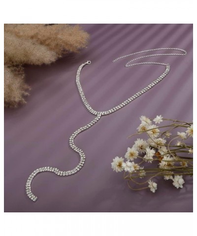 Wedding Bridal Crystal Beads Chain Y Necklace for Women Girls Boho Fashion Jewelry Silver $8.24 Necklaces