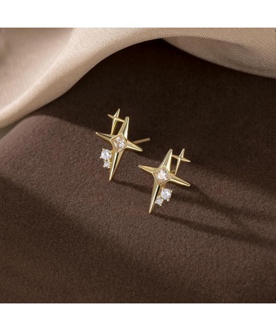 925 Sterling Silver CZ Star Earrings Studs for Women Teen Girls Cool Star Post Studs Earrings B-Gold Plated $10.25 Earrings