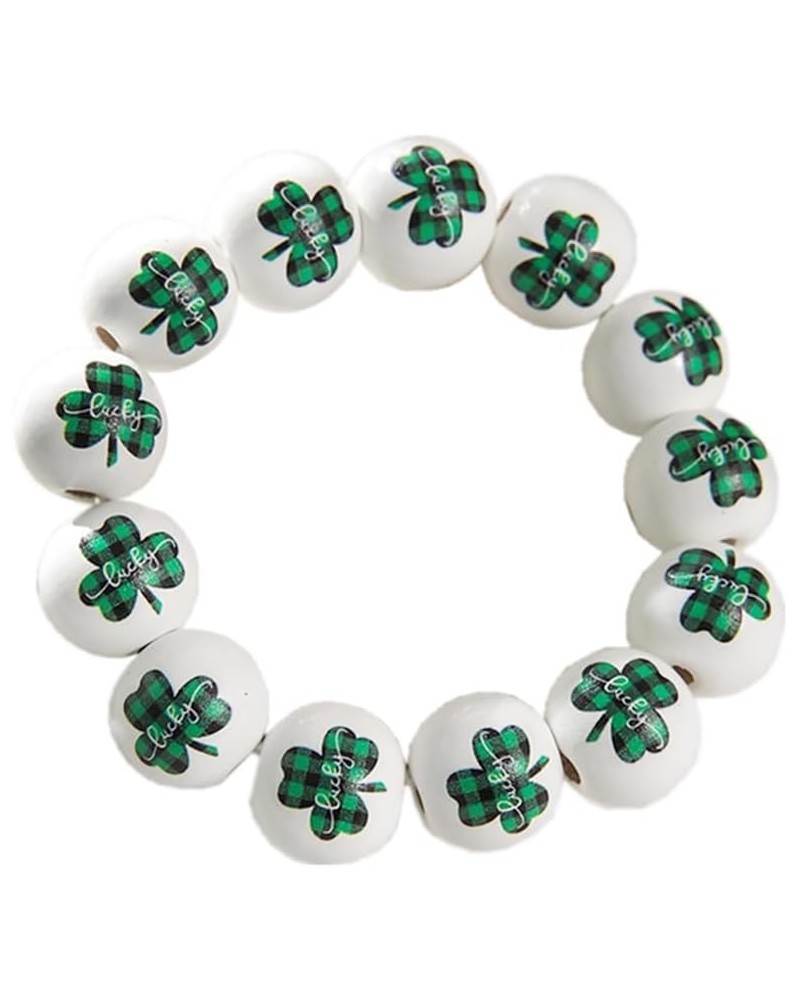 St. Patrick's Day Cute Wooden Beads Bracelet Set Handmade Dwarf Hat Irish Shamrock Wooden Green Clover Strecth Bracelets for ...