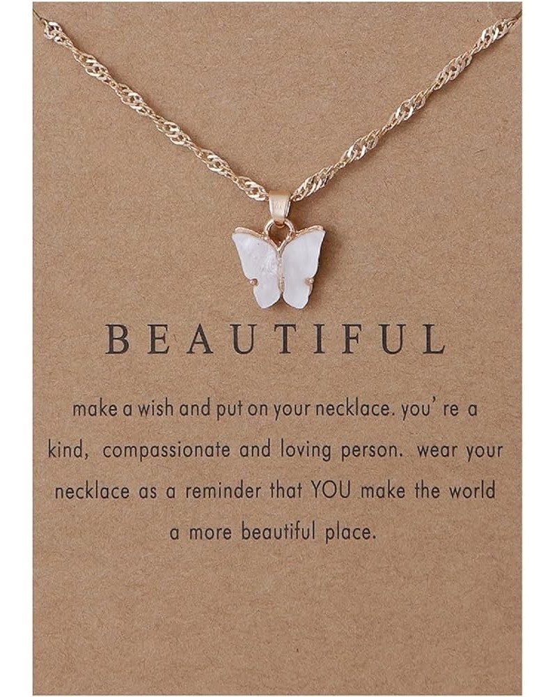 Butterfly Necklace Bohemian Retro Chain Friendship Necklace for Women Girl Teen Good Luck Pendant Chain Necklace with Message...