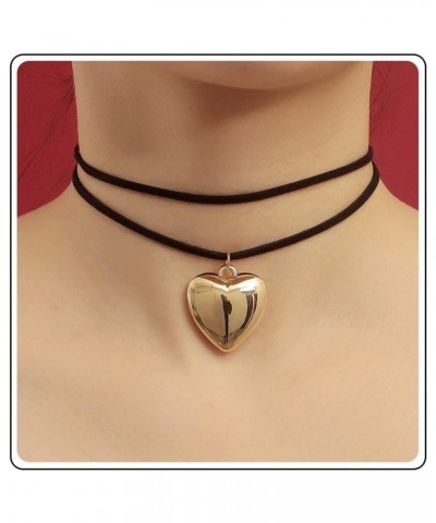 Gothic Heart Velvet Choker Necklace Chain Vintage Black Leather Choker Necklace Punk Gold Fluffy Love Heart Pendant Necklace ...