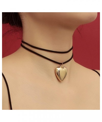 Gothic Heart Velvet Choker Necklace Chain Vintage Black Leather Choker Necklace Punk Gold Fluffy Love Heart Pendant Necklace ...