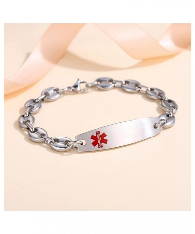 7.5 IN Fashion Medical Alert Bracelets for Women Stainless Steel Heart Link Medical bracelets with Free custom engraving Bean...