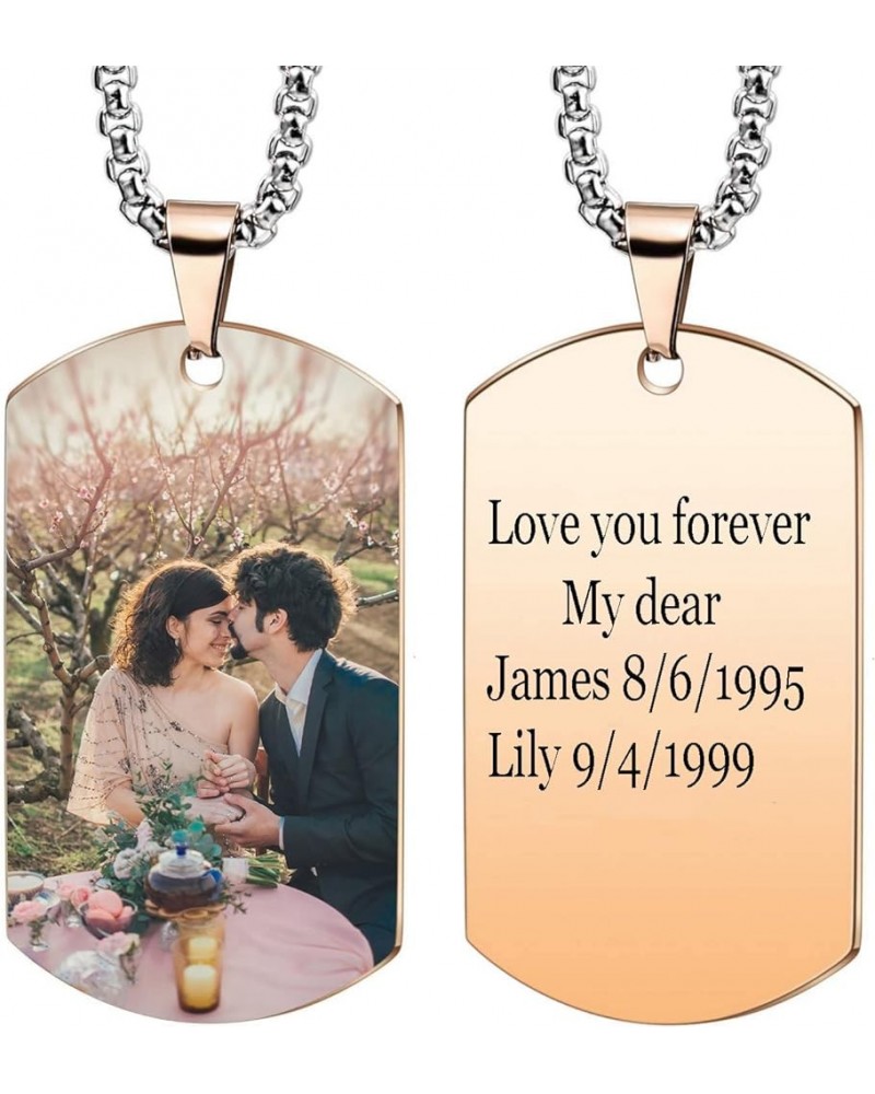 Custom Photo Dog Tag Pendant Necklace Engraving Date/Text/Pictures Stainless Steel Personalized Necklace for Men Women Boys G...