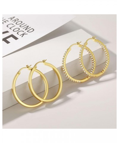 Gold Hoop Earrings for Women 18K Gold Plated Minimalist and CZ Hoop Earrings Set Hypoallergenic Small Big Large Hoop Earrings...