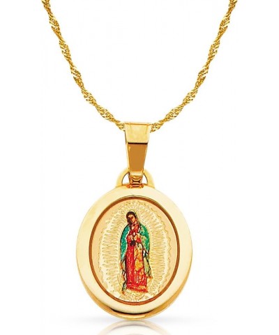 14K Yellow Gold Our Lady of Guadalupe Enamel Picture Charm Pendant with 0.9mm Singapore Chain Necklace 20.0 Inches $64.54 Nec...