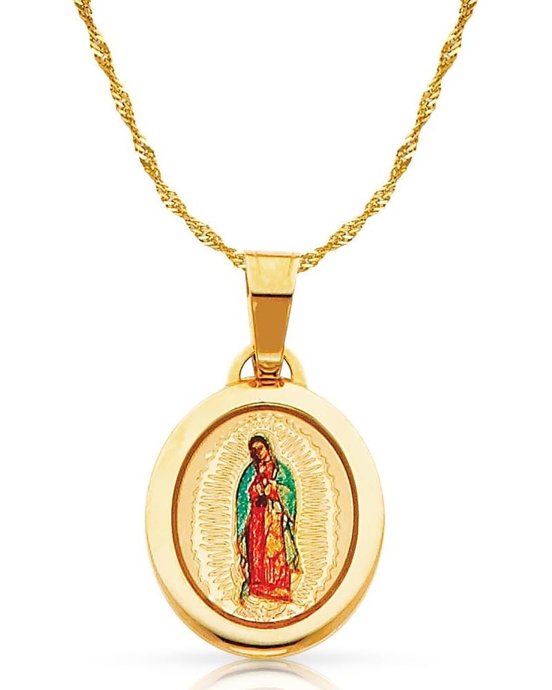 14K Yellow Gold Our Lady of Guadalupe Enamel Picture Charm Pendant with 0.9mm Singapore Chain Necklace 20.0 Inches $64.54 Nec...