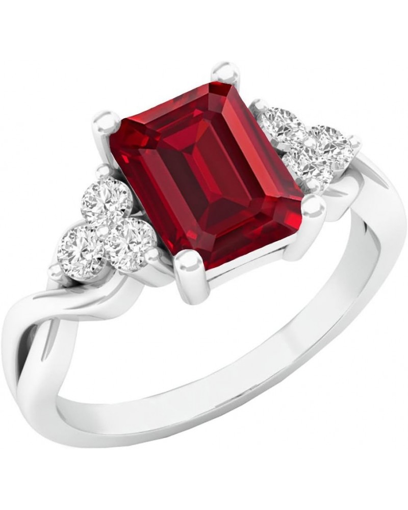 8X6 MM Emerald Cut Lab Created Gemstone & Round Diamond Ladies Halo Engagement Ring, Sterling Silver 5.5 Lab-created Ruby $86...