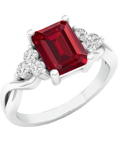 8X6 MM Emerald Cut Lab Created Gemstone & Round Diamond Ladies Halo Engagement Ring, Sterling Silver 5.5 Lab-created Ruby $86...