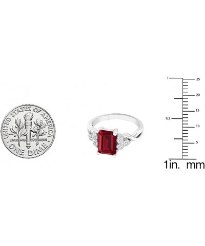 8X6 MM Emerald Cut Lab Created Gemstone & Round Diamond Ladies Halo Engagement Ring, Sterling Silver 5.5 Lab-created Ruby $86...