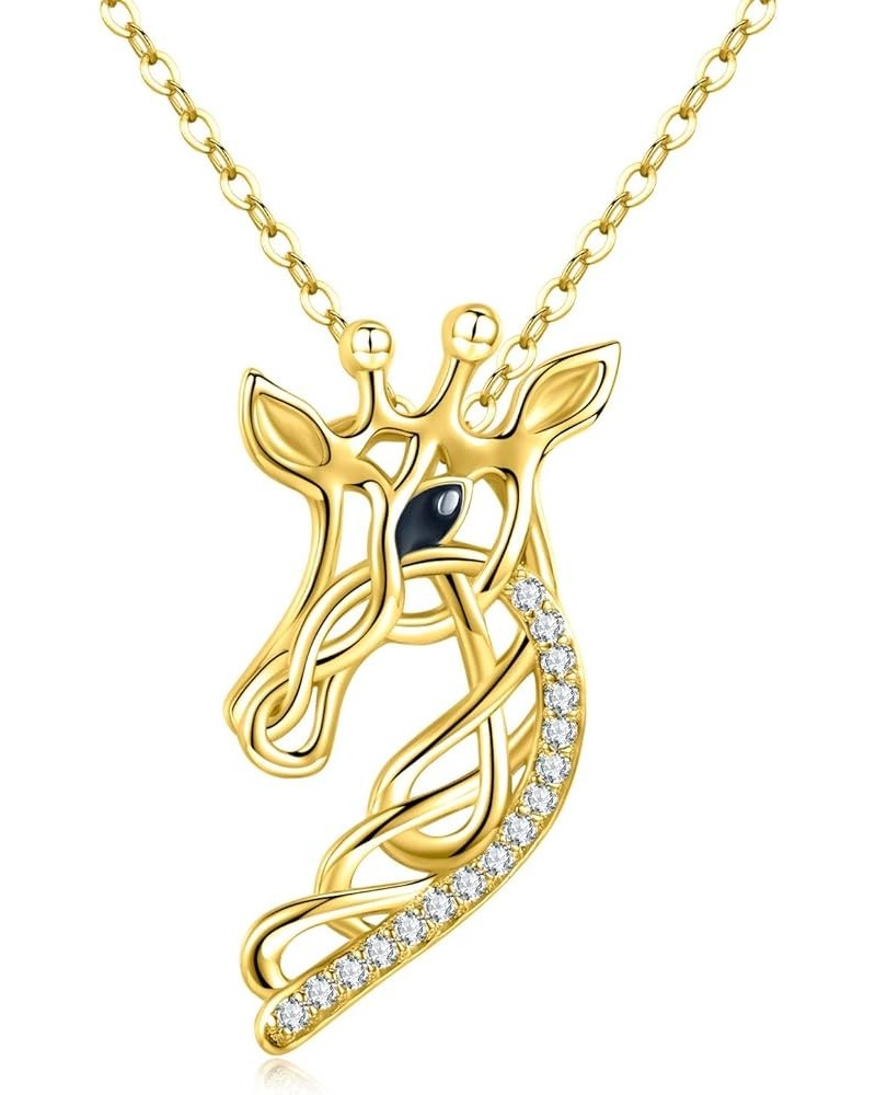 925 Sterling Silver Celtic Knot Giraffe Head Pendant Necklace Giraffe Gifts for Women Girlfriend Birthday A-Gold $18.71 Neckl...