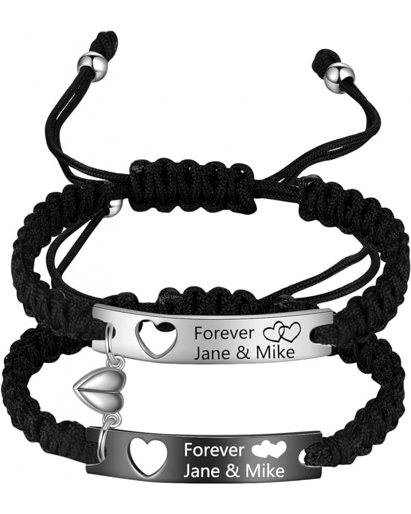 Personalized Couple Bracelets Matching Bracelets for Couples Engraving Name Braided Rope Wrist Couples Bracelets for Him and ...