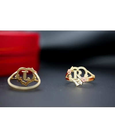 10k Gold Initial Alphabet Personalized Heart Ring - Letter I rose-and-yellow-gold $51.25 Rings