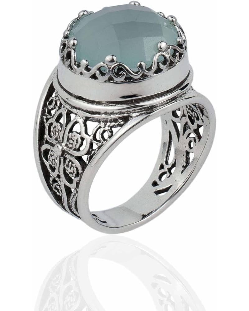 925 Sterling Silver Filigree Art Women Cocktail Ring with Gemstones, Gift Boxed Aqua Chalcedony $22.36 Rings