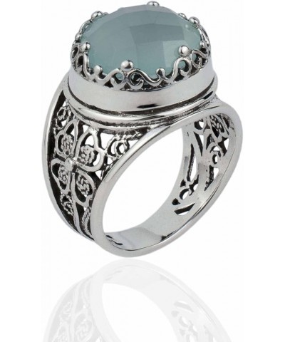 925 Sterling Silver Filigree Art Women Cocktail Ring with Gemstones, Gift Boxed Aqua Chalcedony $22.36 Rings