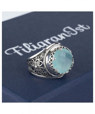 925 Sterling Silver Filigree Art Women Cocktail Ring with Gemstones, Gift Boxed Aqua Chalcedony $22.36 Rings