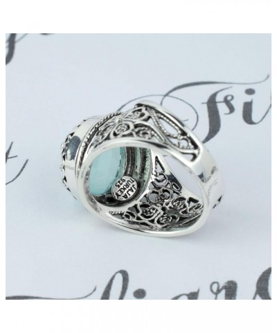 925 Sterling Silver Filigree Art Women Cocktail Ring with Gemstones, Gift Boxed Aqua Chalcedony $22.36 Rings