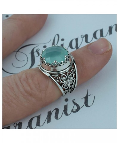 925 Sterling Silver Filigree Art Women Cocktail Ring with Gemstones, Gift Boxed Aqua Chalcedony $22.36 Rings