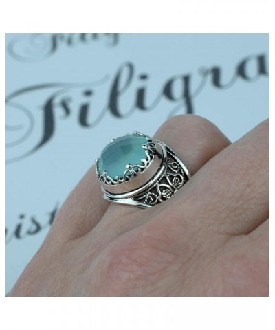 925 Sterling Silver Filigree Art Women Cocktail Ring with Gemstones, Gift Boxed Aqua Chalcedony $22.36 Rings