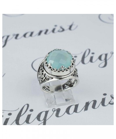 925 Sterling Silver Filigree Art Women Cocktail Ring with Gemstones, Gift Boxed Aqua Chalcedony $22.36 Rings