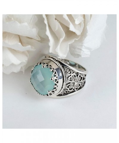 925 Sterling Silver Filigree Art Women Cocktail Ring with Gemstones, Gift Boxed Aqua Chalcedony $22.36 Rings