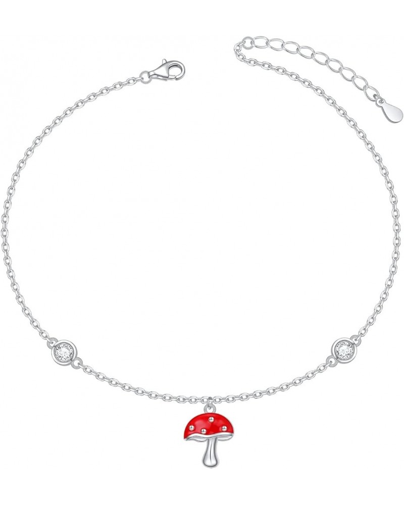 Anklets for Women S925 Sterling Silver Adjustable Beach Foot Ankle Bracelet Jewelry Gifts Red Mushroom $16.11 Anklets