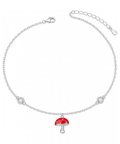 Anklets for Women S925 Sterling Silver Adjustable Beach Foot Ankle Bracelet Jewelry Gifts Red Mushroom $16.11 Anklets