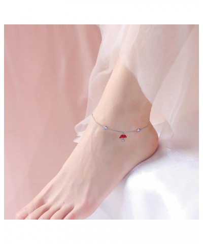 Anklets for Women S925 Sterling Silver Adjustable Beach Foot Ankle Bracelet Jewelry Gifts Red Mushroom $16.11 Anklets