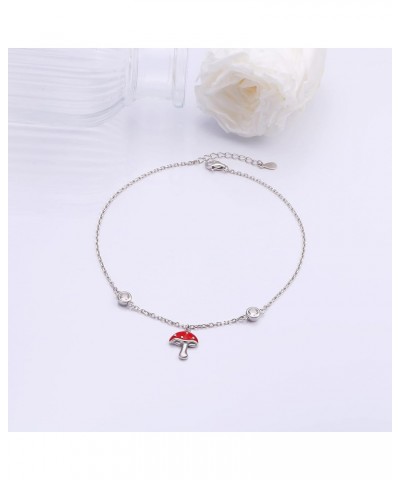 Anklets for Women S925 Sterling Silver Adjustable Beach Foot Ankle Bracelet Jewelry Gifts Red Mushroom $16.11 Anklets