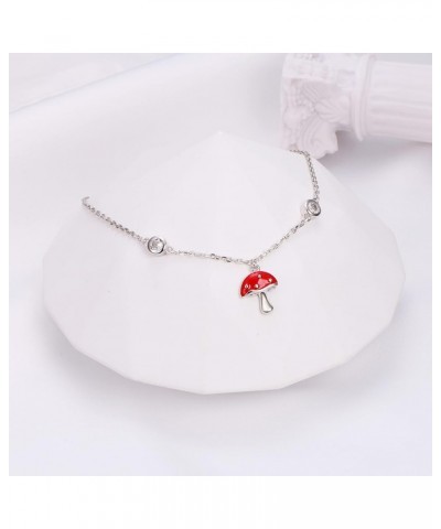 Anklets for Women S925 Sterling Silver Adjustable Beach Foot Ankle Bracelet Jewelry Gifts Red Mushroom $16.11 Anklets