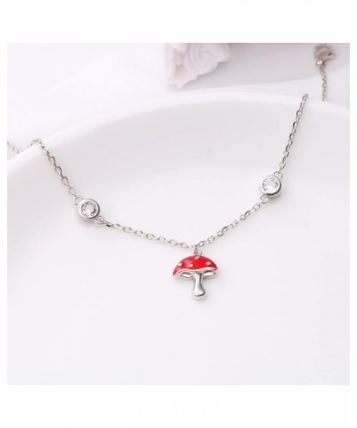 Anklets for Women S925 Sterling Silver Adjustable Beach Foot Ankle Bracelet Jewelry Gifts Red Mushroom $16.11 Anklets